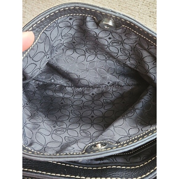 Fossil Black Pebbled Leather Shoulder Bag Satchel And Wallet EUC - Picture 10 of 16
